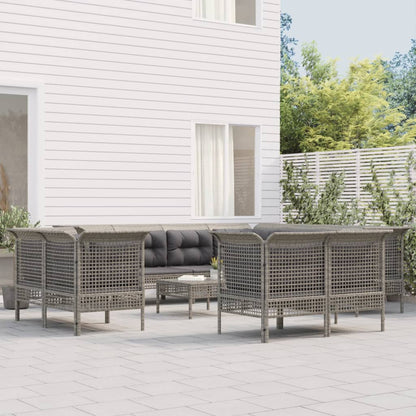 Set Divani da Giardino 11 pz con Cuscini in Polyrattan Grigio - homemem39