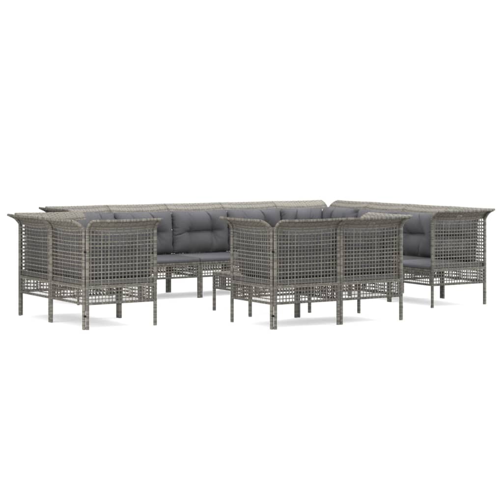 Set Divani da Giardino 13 pz con Cuscini in Polyrattan Grigio - homemem39