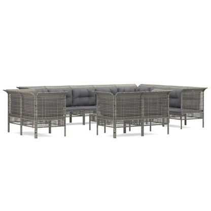 Set Divani da Giardino 13 pz con Cuscini in Polyrattan Grigio - homemem39