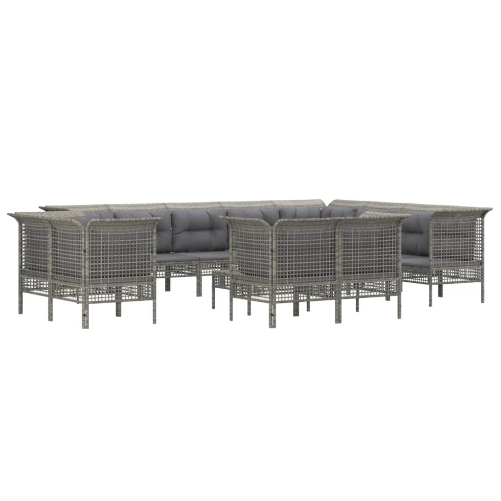 Set Divani da Giardino 13 pz con Cuscini in Polyrattan Grigio - homemem39