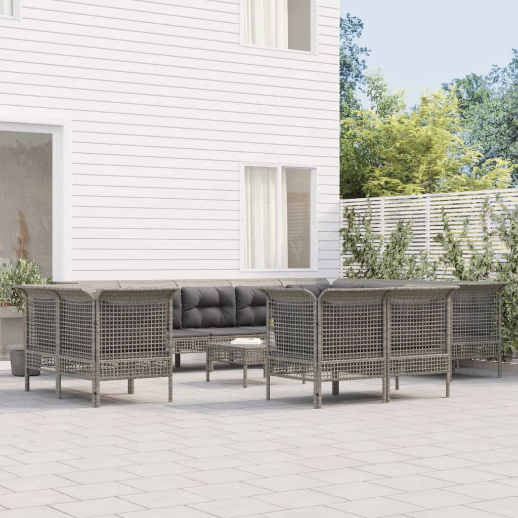 Set Divani da Giardino 13 pz con Cuscini in Polyrattan Grigio - homemem39