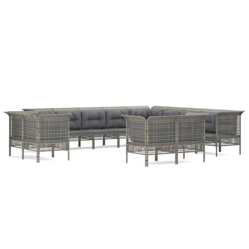 Set Divani da Giardino 13 pz con Cuscini in Polyrattan Grigio - homemem39