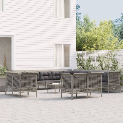 Set Divani da Giardino 13 pz con Cuscini in Polyrattan Grigio - homemem39