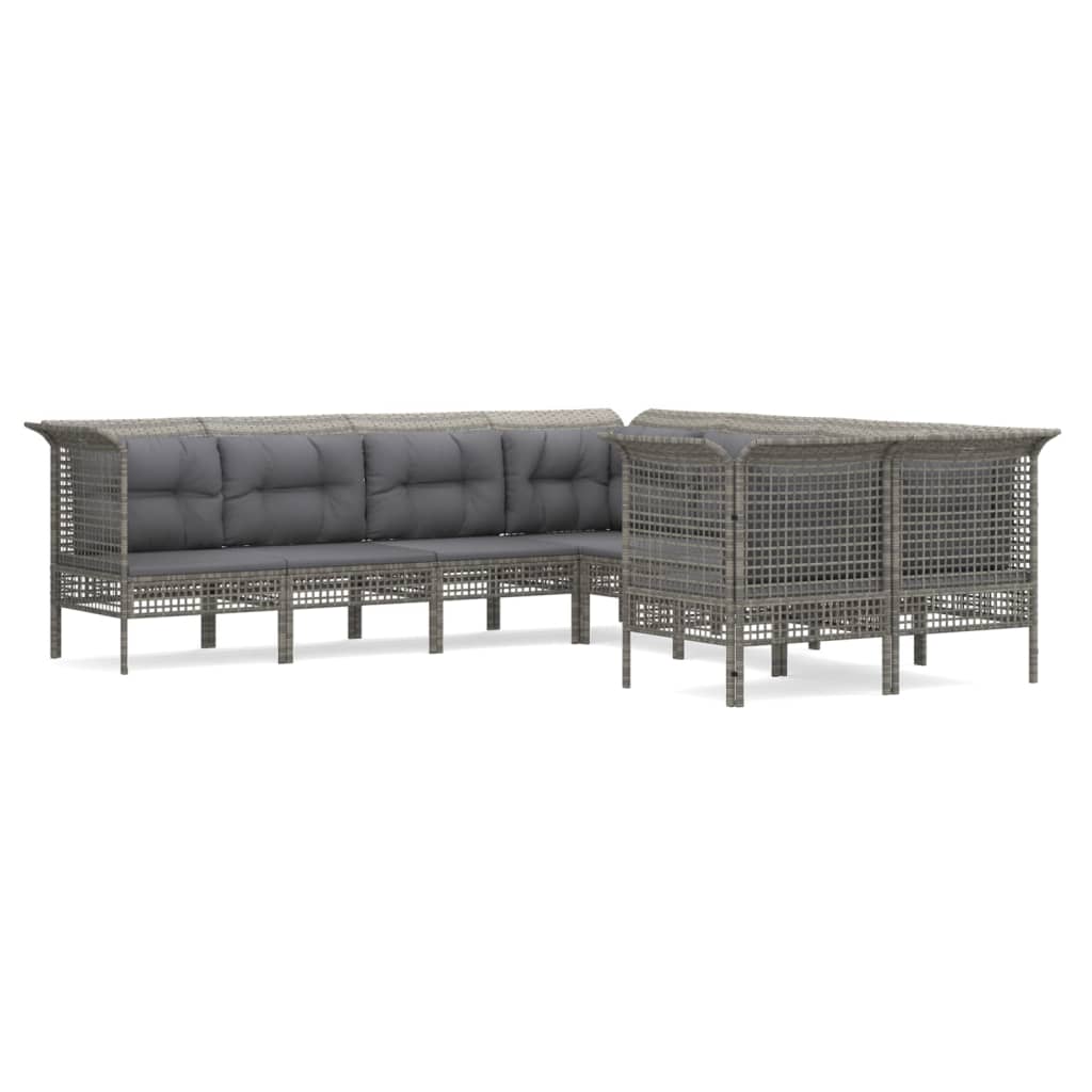 Set Divani da Giardino 8 pz con Cuscini in Polyrattan Grigio - homemem39