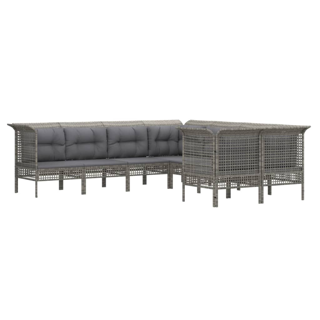 Set Divani da Giardino 8 pz con Cuscini in Polyrattan Grigio - homemem39