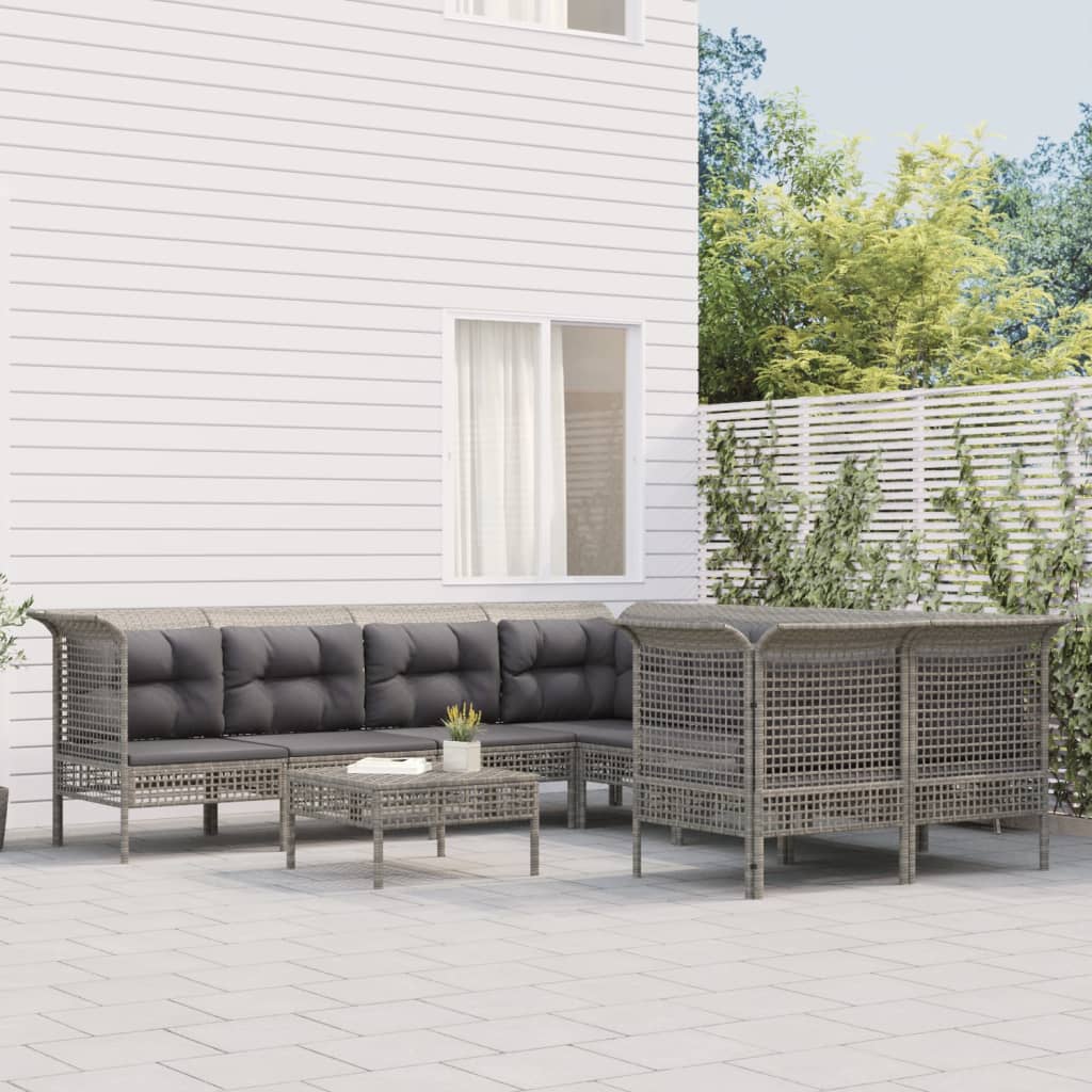 Set Divani da Giardino 8 pz con Cuscini in Polyrattan Grigio - homemem39