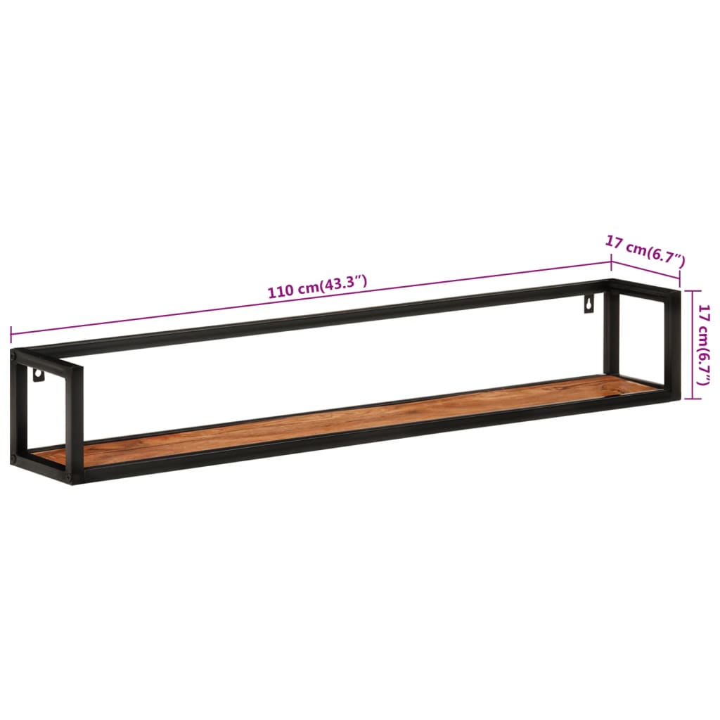 Mensole Parete 2 pz 110x17x17cm Legno Massello Acacia e Ferro - homemem39