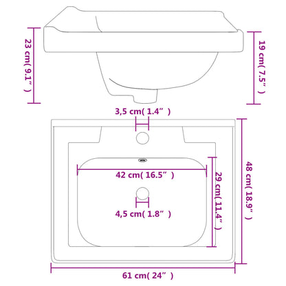 Lavandino da Bagno Bianco 61x48x23 cm Rettangolare in Ceramica - homemem39