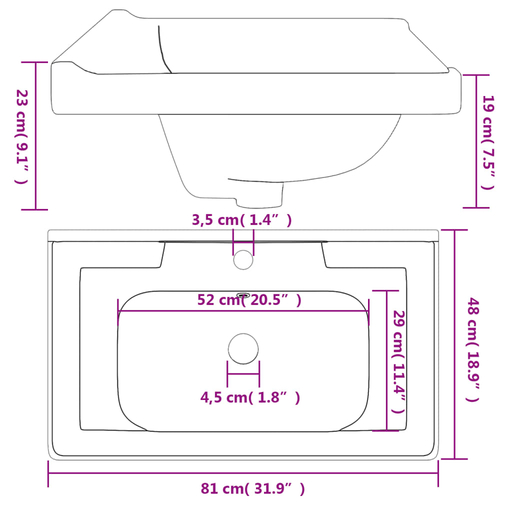 Lavandino da Bagno Bianco 81x48x23 cm Rettangolare in Ceramica - homemem39