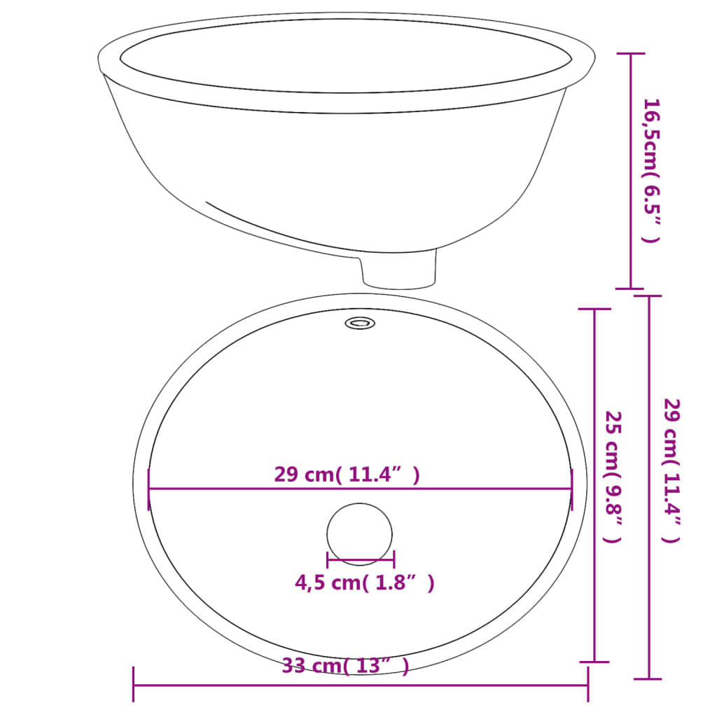 Lavandino da Bagno Bianco 33x29x16,5 cm Ovale in Ceramica - homemem39