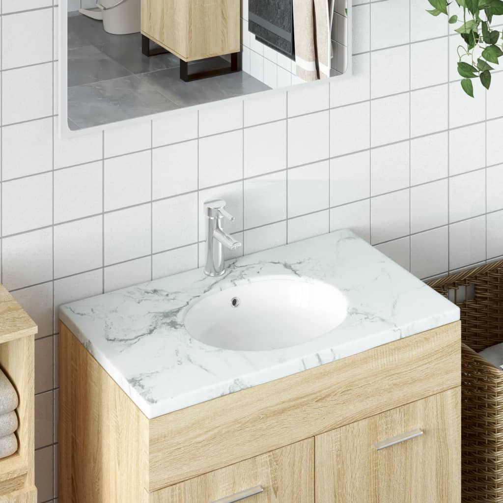 Lavandino da Bagno Bianco 33x29x16,5 cm Ovale in Ceramica - homemem39