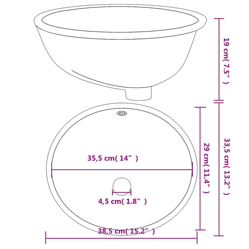 Lavandino da Bagno Bianco 38,5x33,5x19 cm Ovale in Ceramica - homemem39