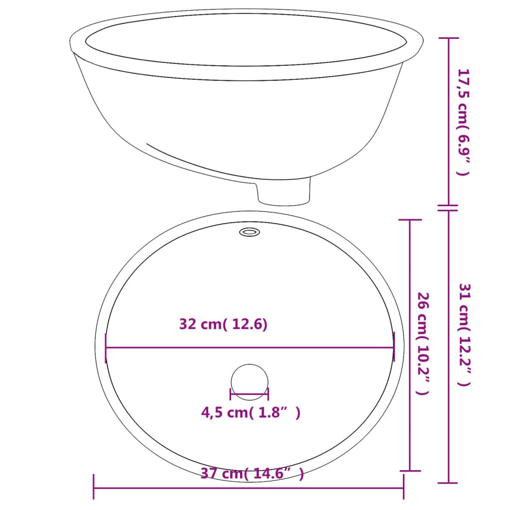 Lavandino da Bagno Bianco 37x31x17,5 cm Ovale in Ceramica - homemem39