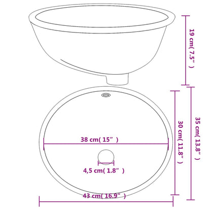 Lavandino da Bagno Bianco 43x35x19 cm Ovale in Ceramica - homemem39