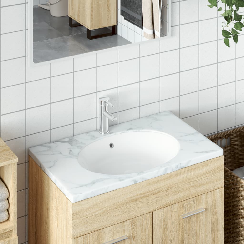 Lavandino da Bagno Bianco 43x35x19 cm Ovale in Ceramica - homemem39