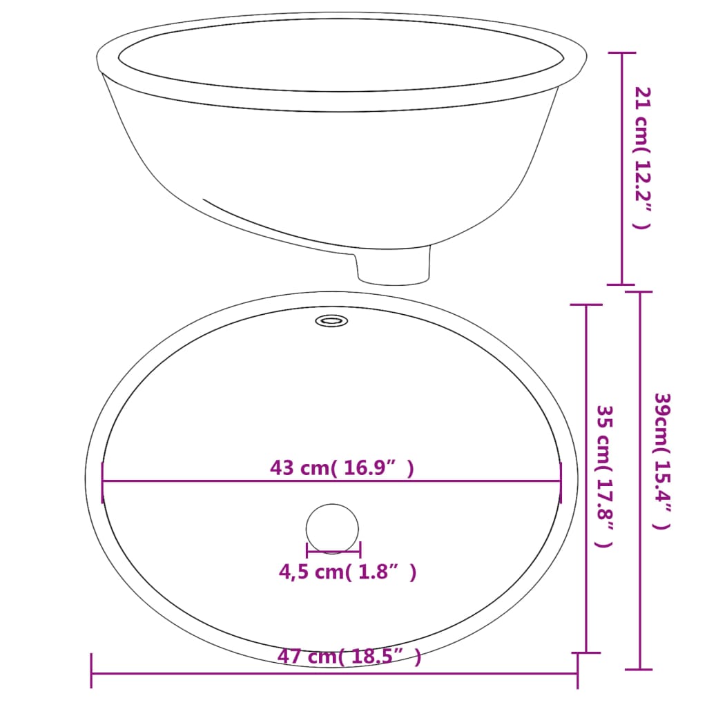 Lavandino da Bagno Bianco 47x39x21 cm Ovale in Ceramica - homemem39