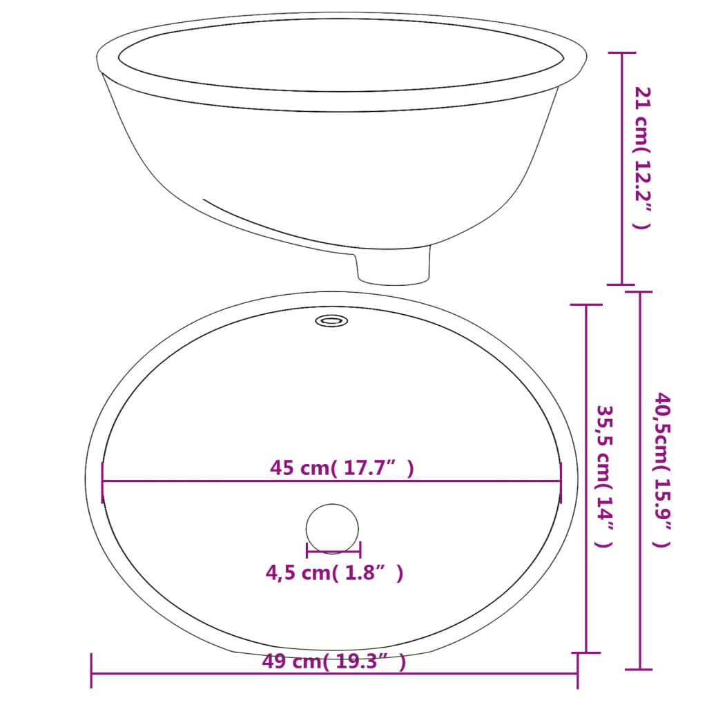 Lavandino da Bagno Bianco 49x40,5x21 cm Ovale in Ceramica - homemem39