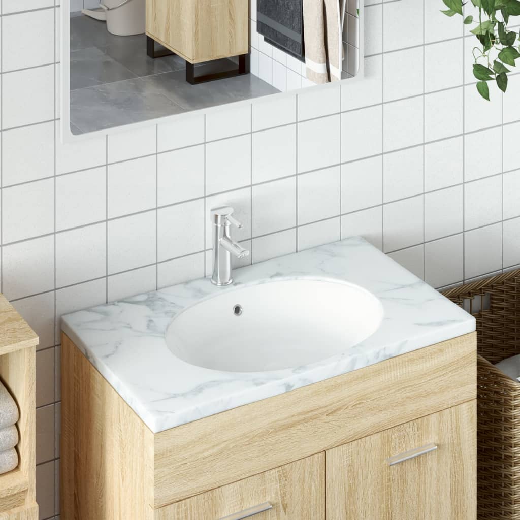 Lavandino da Bagno Bianco 56x41x20 cm Ovale in Ceramica - homemem39