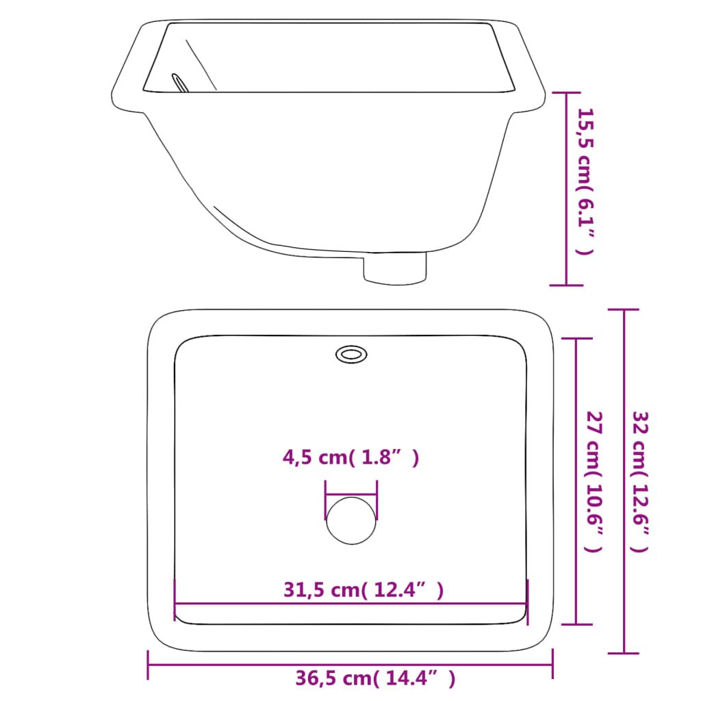 Lavandino da Bagno Bianco 36,5x32x15,5 cm Rettangolare Ceramica - homemem39