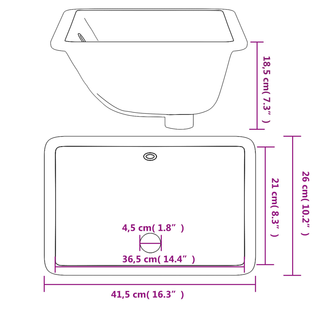 Lavandino da Bagno Bianco 41,5x26x18,5 cm Rettangolare Ceramica - homemem39