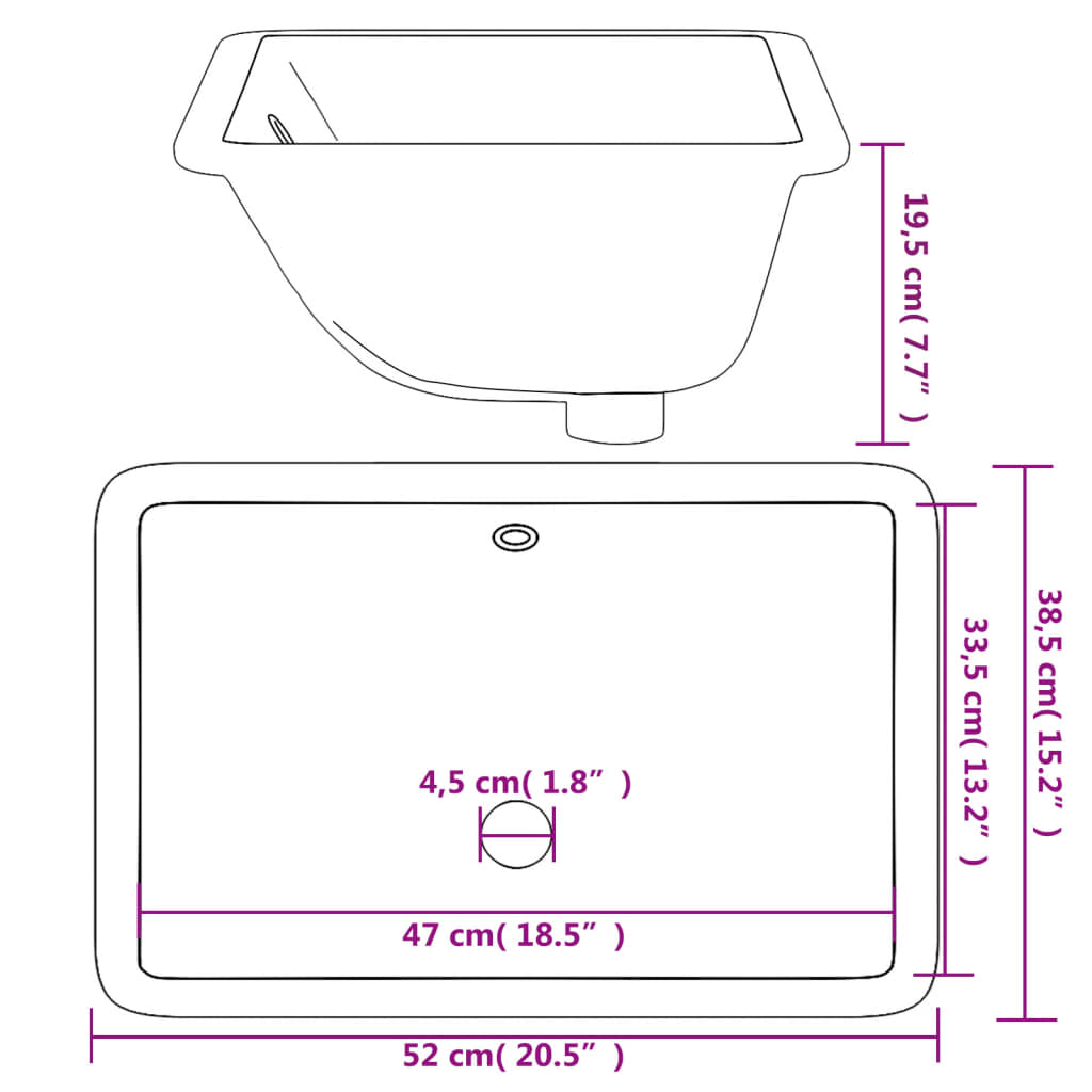 Lavandino da Bagno Bianco 52x38,5x19,5 cm Rettangolare Ceramica - homemem39