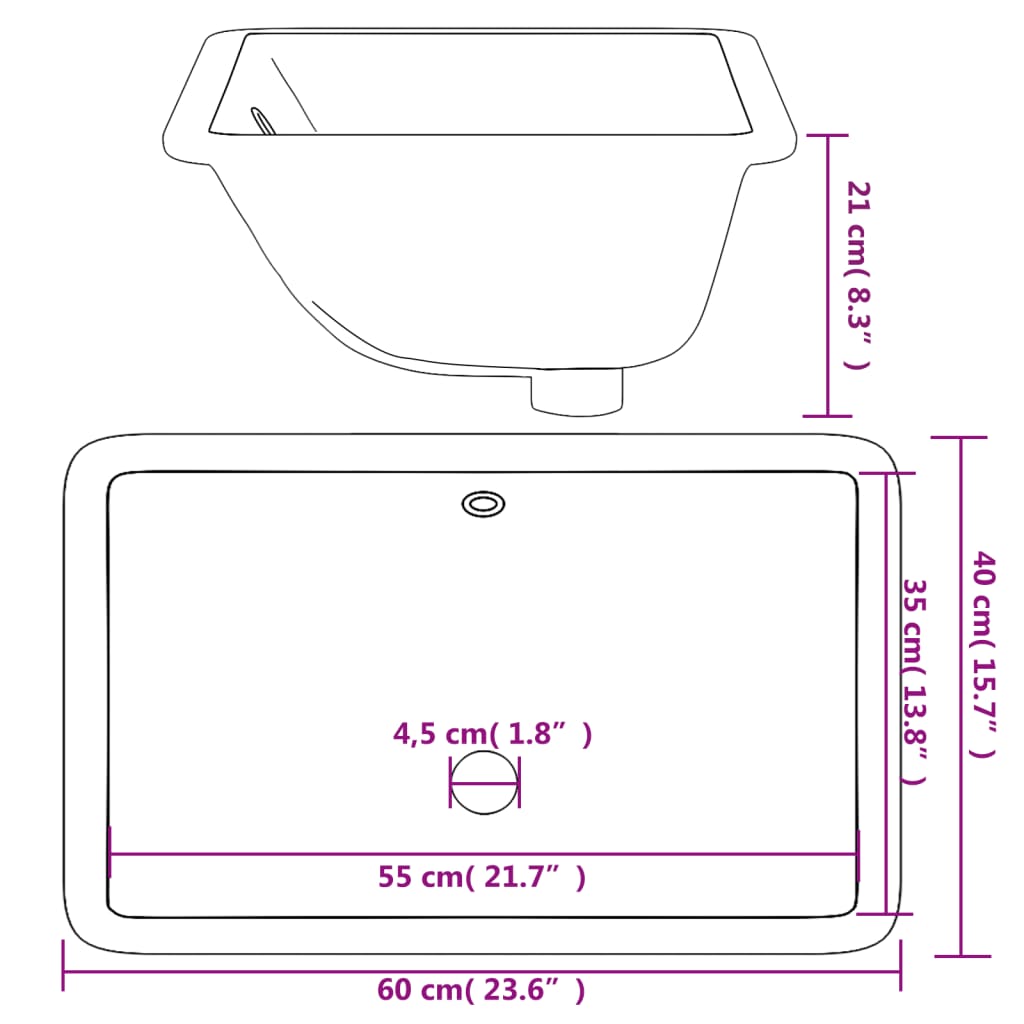 Lavandino da Bagno Bianco 60x40x21 cm Rettangolare in Ceramica - homemem39