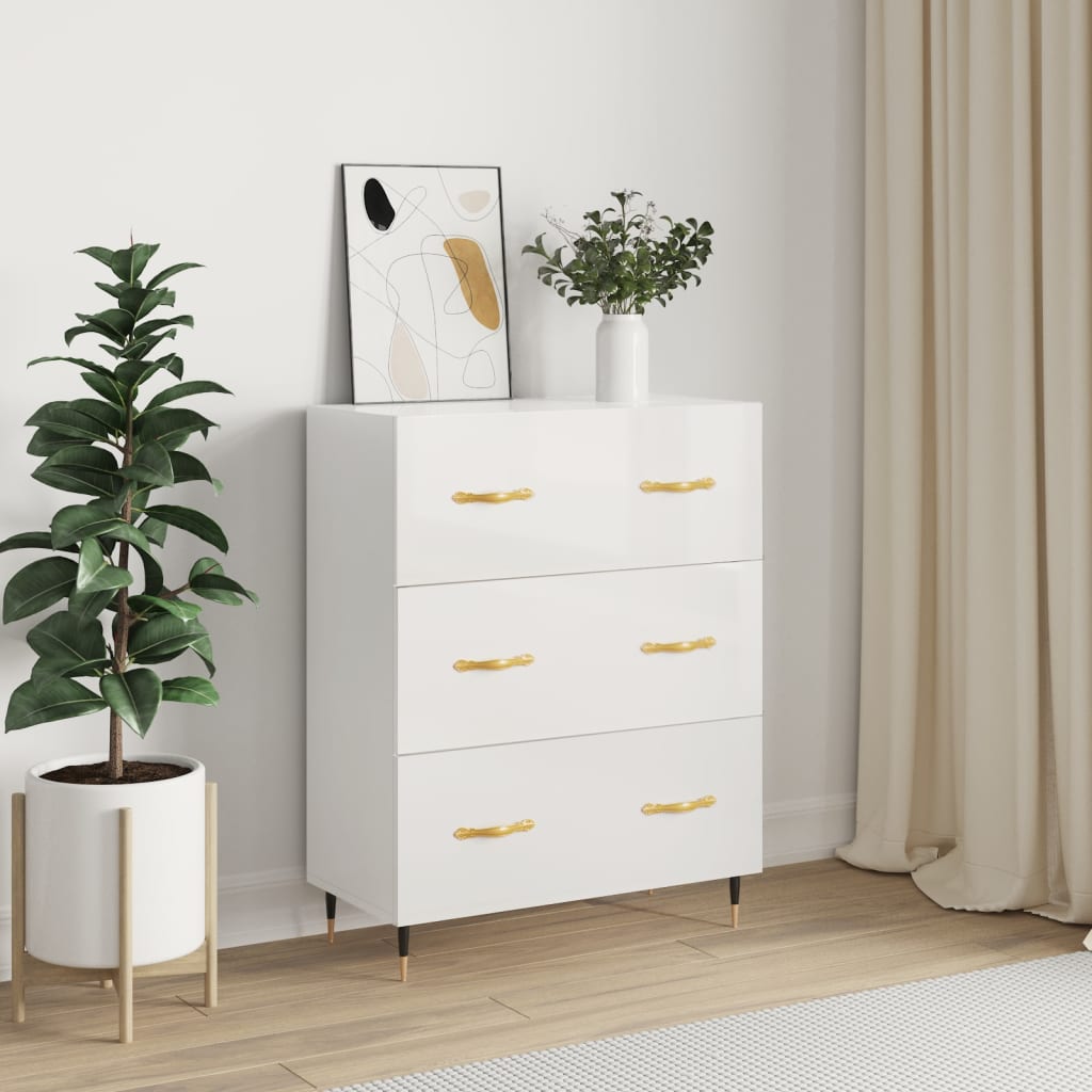 Credenza 69,5x34x90 cm in Legno Multistrato Bianco Lucido - homemem39