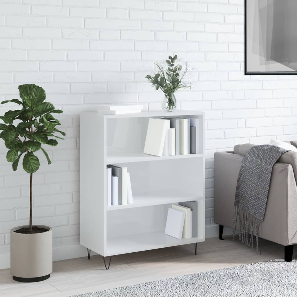 Libreria Bianco Lucido 69,5x32,5x90 cm in Legno Multistrato - homemem39