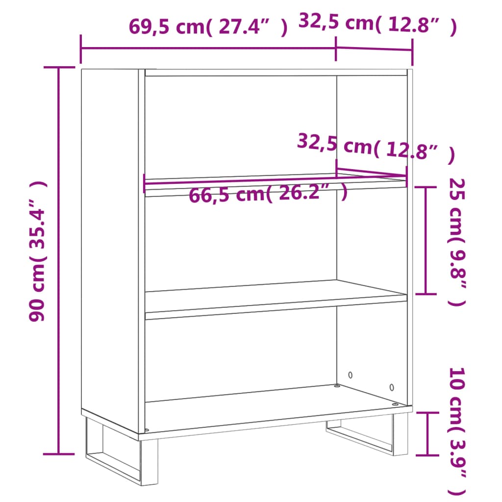 Scaffale Grigio Cemento 69,5x32,5x90 cm in Legno Multistrato - homemem39