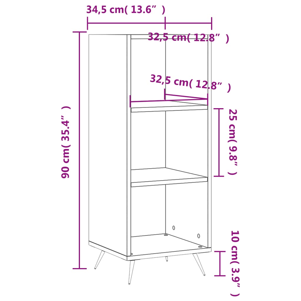 Scaffale Bianco Lucido 34,5x32,5x90 cm Legno Multistrato - homemem39