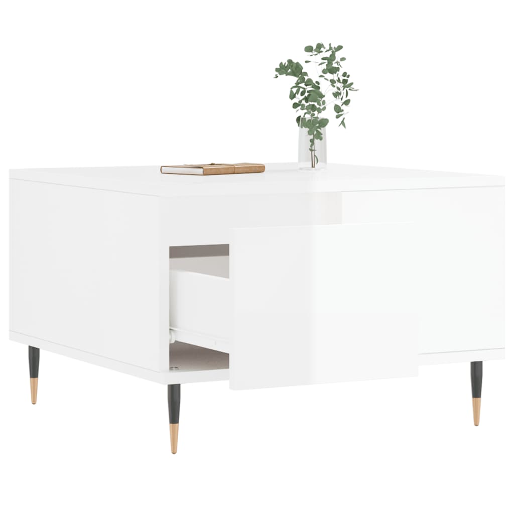 Tavolino Salotto Bianco Lucido 55x55x36,5 cm Legno Multistrato - homemem39