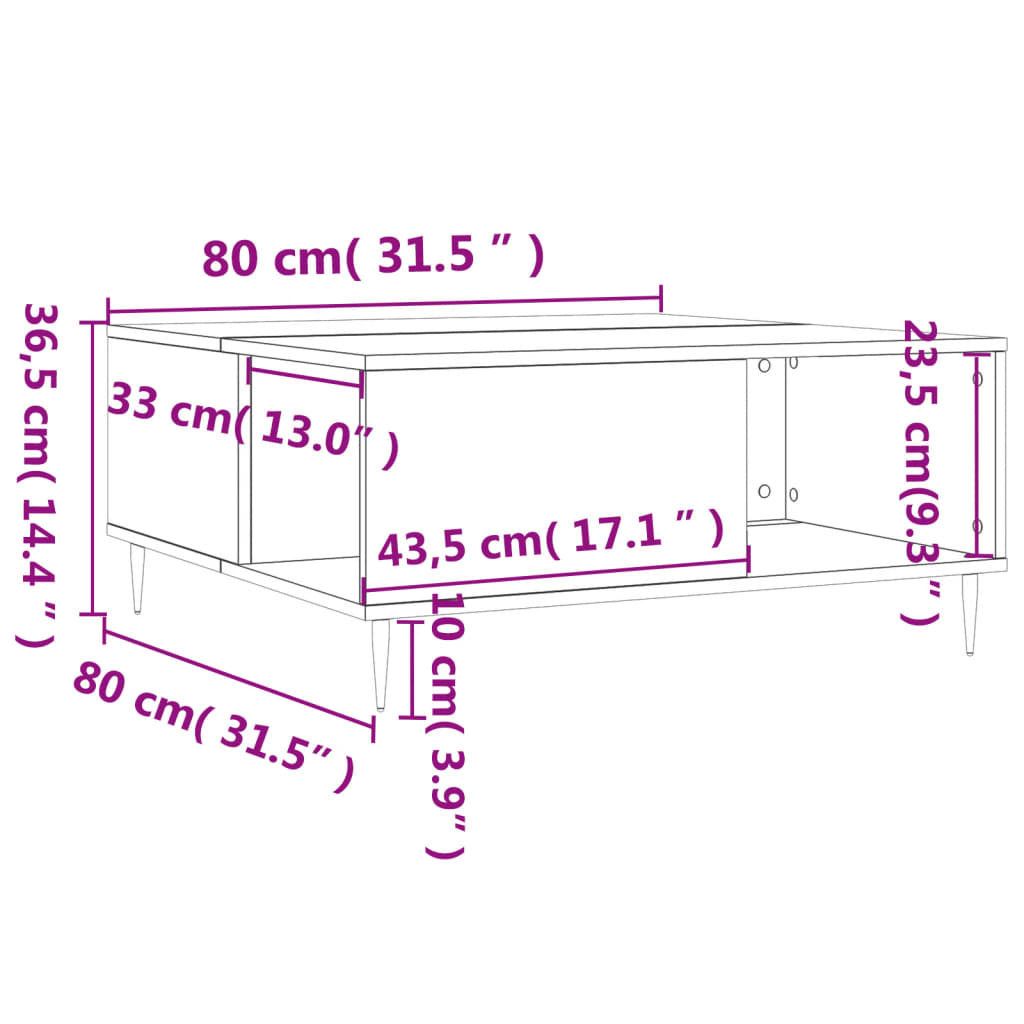 Tavolino Salotto Bianco Lucido 80x80x36,5 cm Legno Multistrato - homemem39