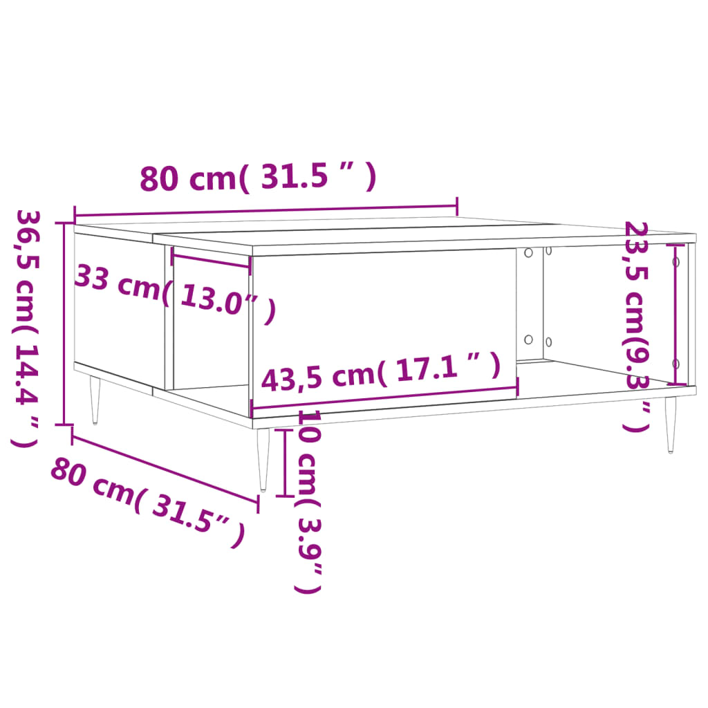 Tavolino Salotto Rovere Sonoma 80x80x36,5 cm Legno Multistrato - homemem39