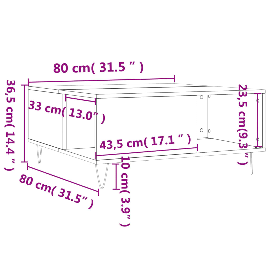 Tavolino Salotto Grigio Cemento 80x80x36,5 cm Legno Multistrato - homemem39