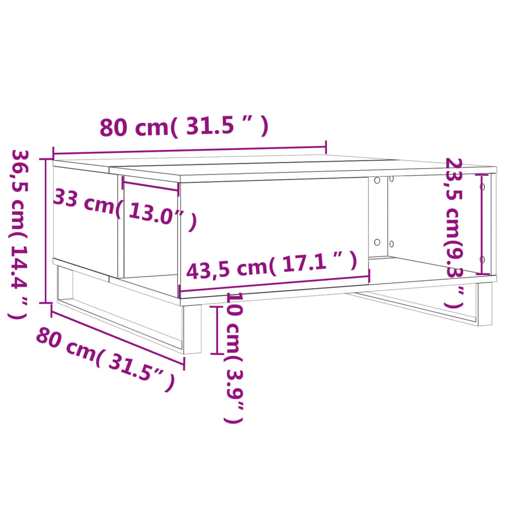 Tavolino da Salotto Bianco 80x80x36,5 cm in Legno Multistrato - homemem39