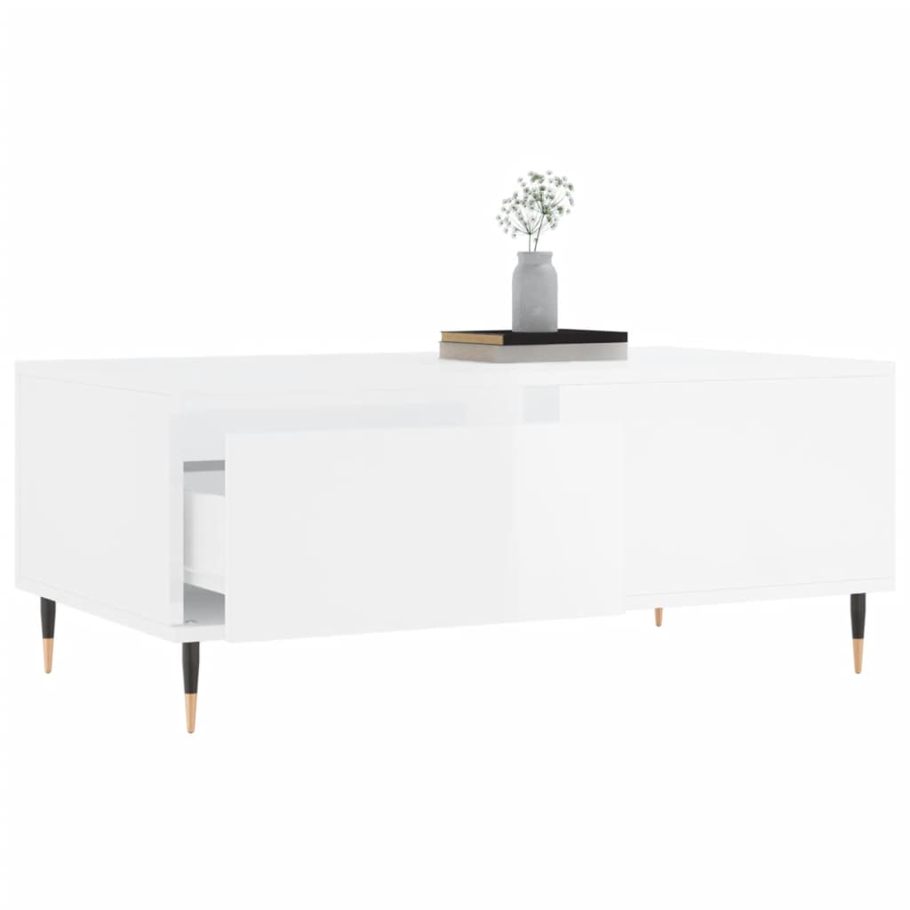 Tavolino Salotto Bianco Lucido 90x50x36,5 cm Legno Multistrato - homemem39