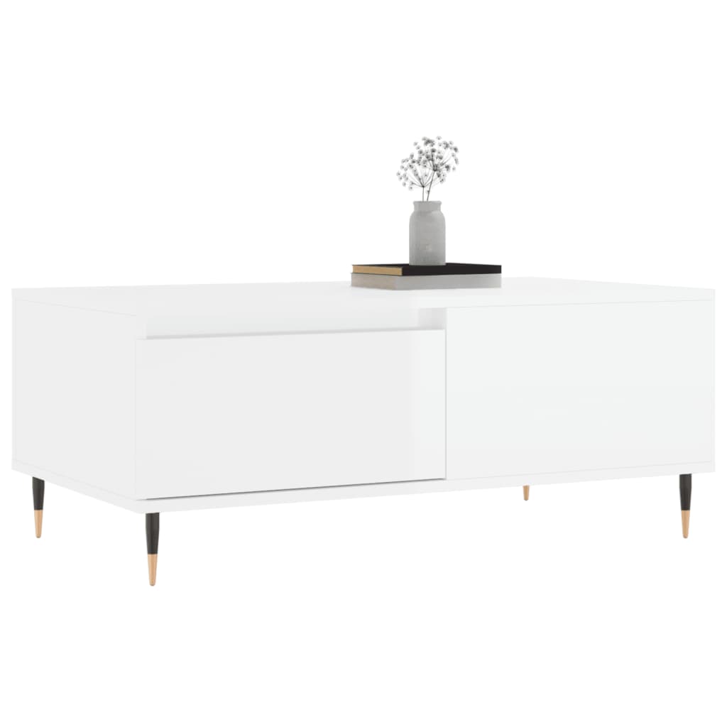 Tavolino Salotto Bianco Lucido 90x50x36,5 cm Legno Multistrato - homemem39