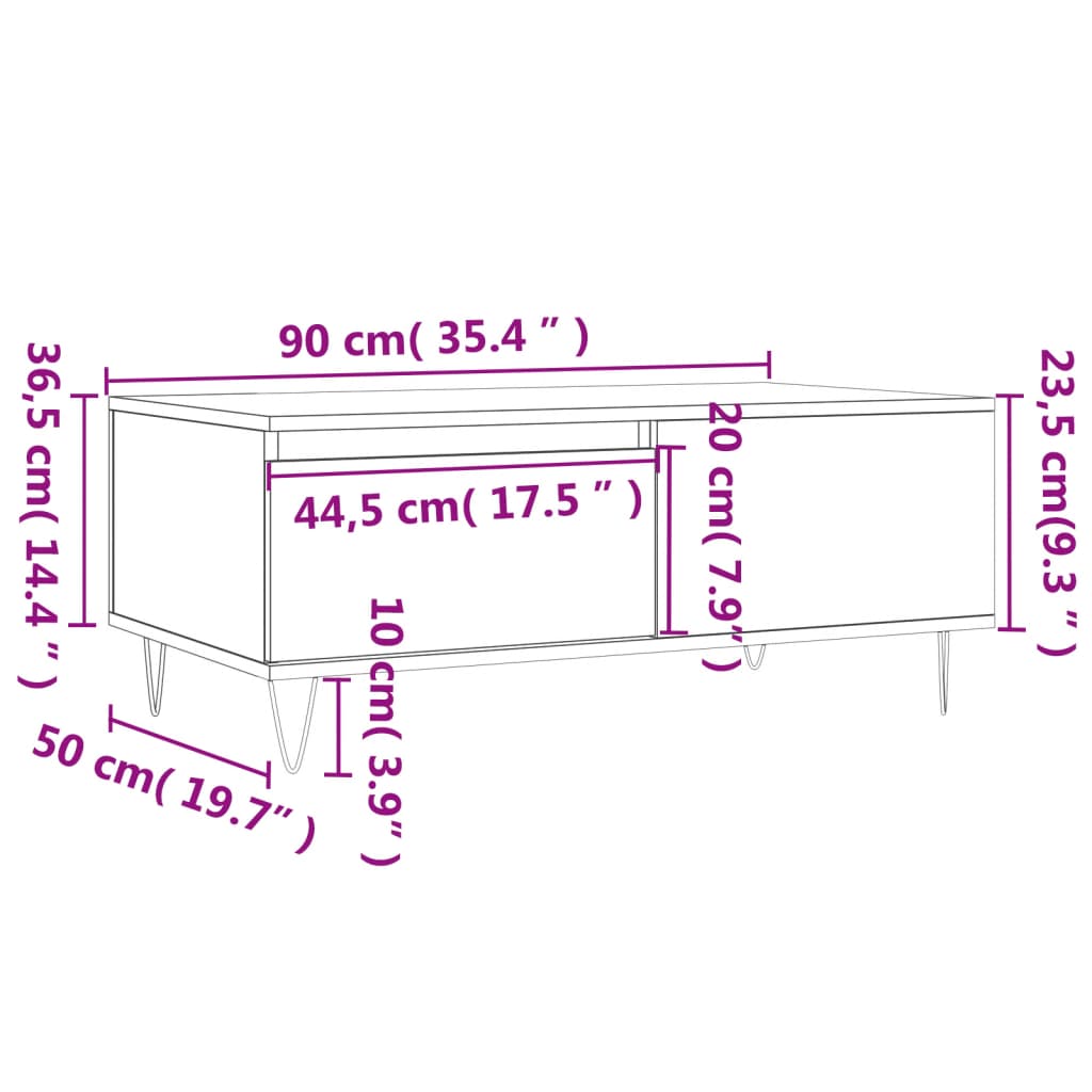 Tavolino da Salotto Nero 90x50x36,5 cm in Legno Multistrato - homemem39