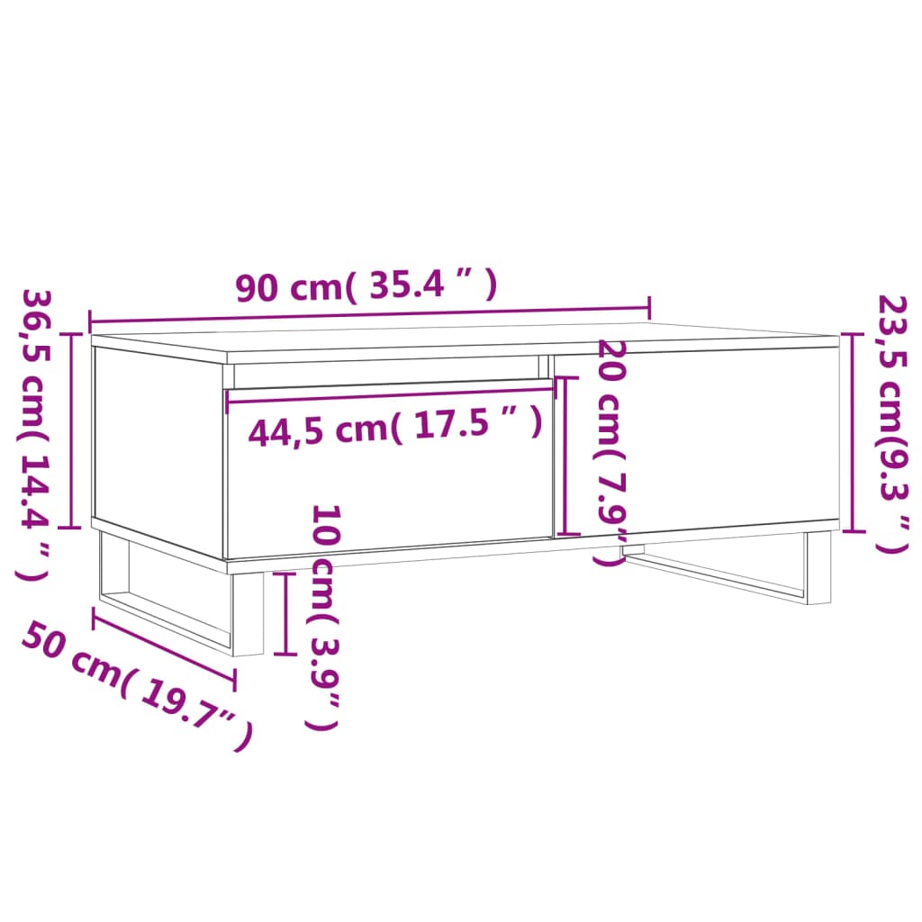 Tavolino Salotto Rovere Sonoma 90x50x36,5 cm Legno Multistrato - homemem39