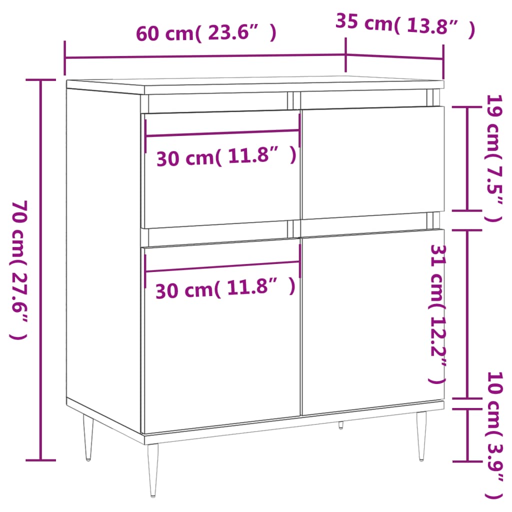 Credenza Bianca 60x35x70 cm in Legno Multistrato - homemem39