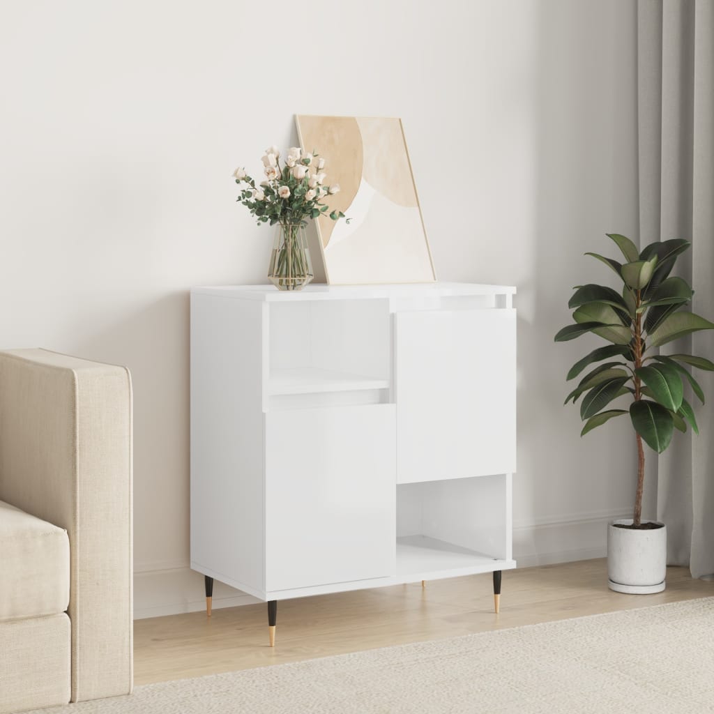 Credenza Bianco Lucido 60x35x70 cm in Legno Multistrato - homemem39