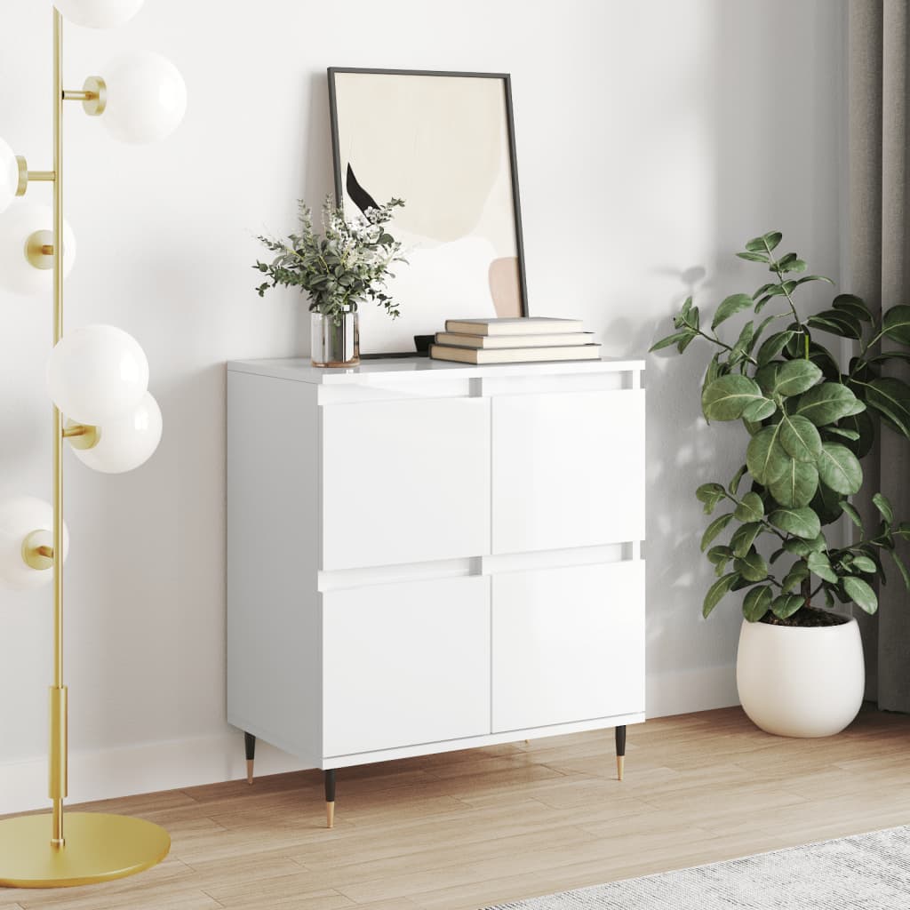 Credenza Bianco Lucido 60x35x70 cm in Legno Multistrato - homemem39