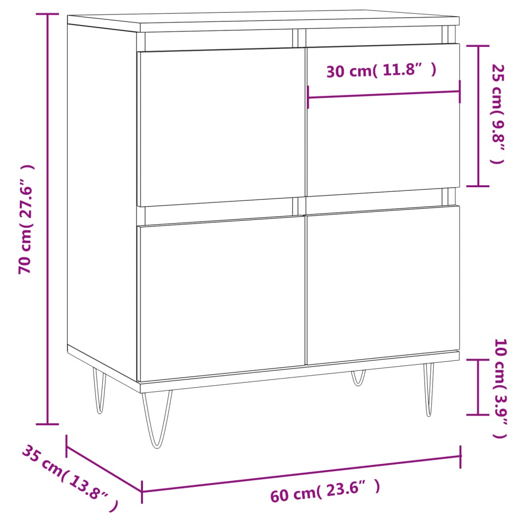 Credenza Bianca 60x35x70 cm in Legno Multistrato - homemem39