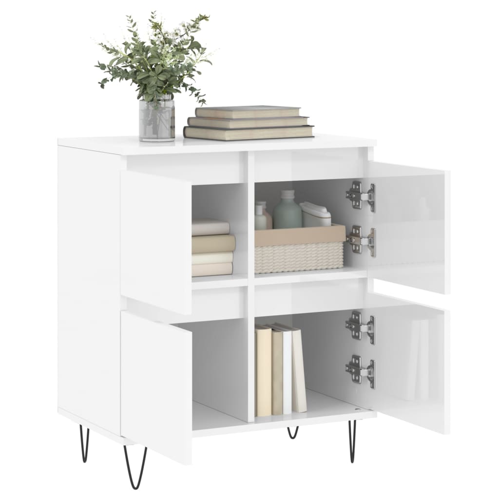 Credenza Bianco Lucido 60x35x70 cm in Legno Multistrato - homemem39