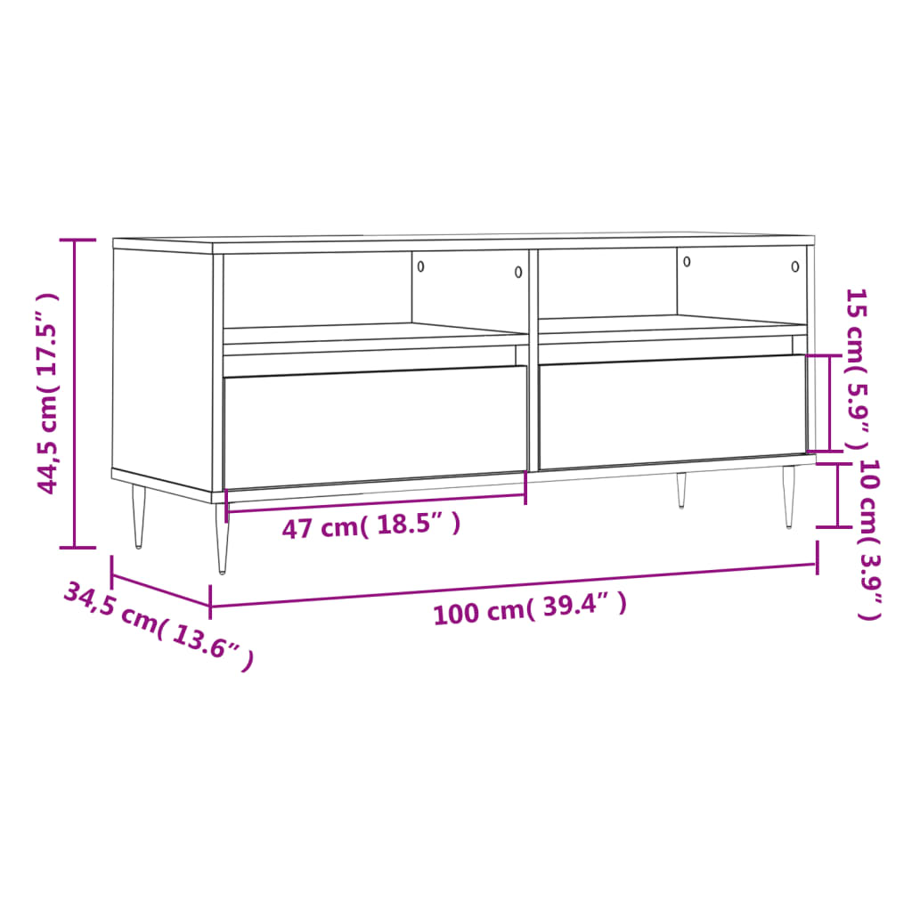 Mobile Porta TV Bianco 100x34,5x44,5 cm in Legno Multistrato - homemem39