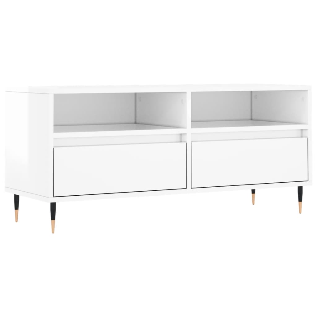 Mobile Porta TV Bianco Lucido 100x34,5x44,5cm Legno Multistrato - homemem39