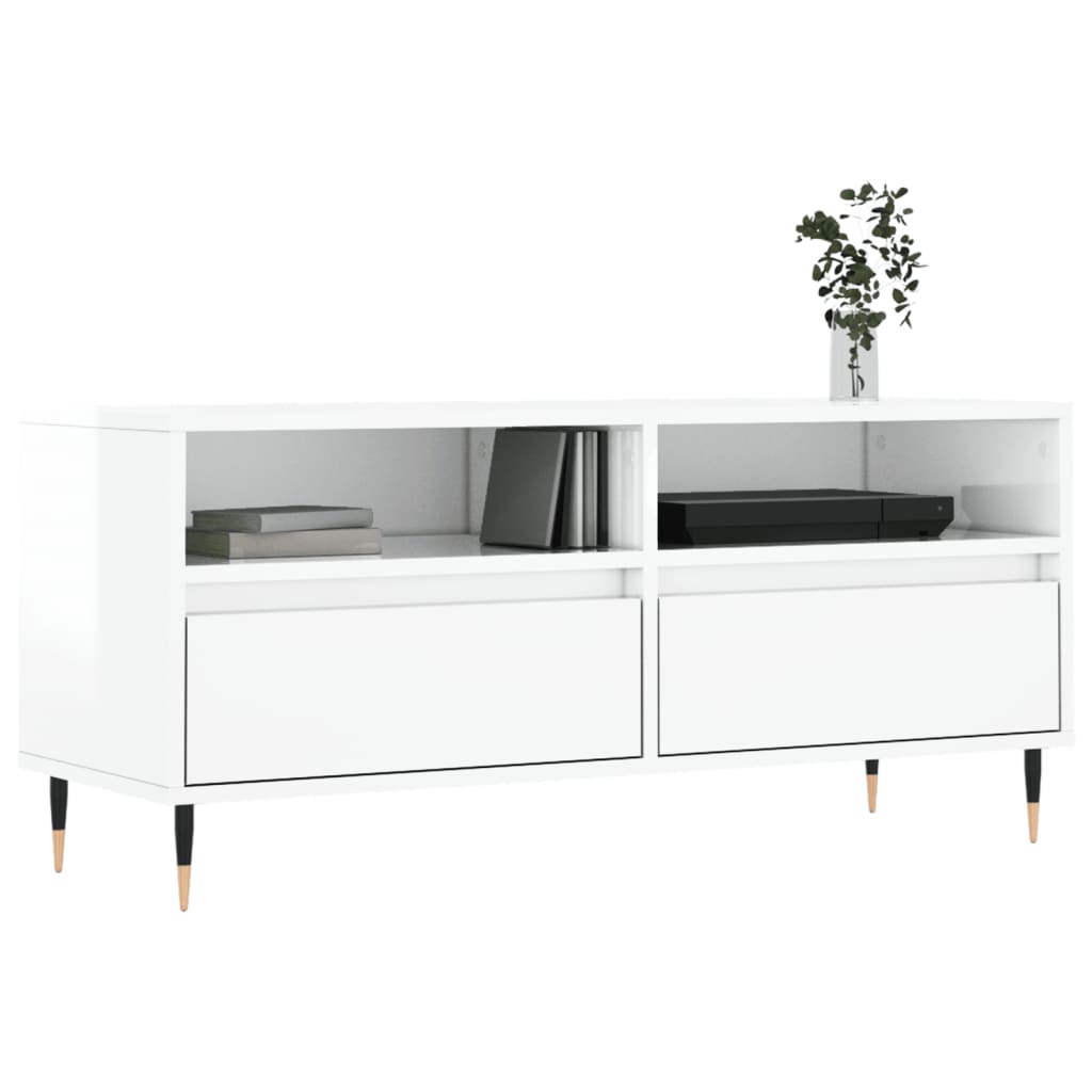 Mobile Porta TV Bianco Lucido 100x34,5x44,5cm Legno Multistrato - homemem39