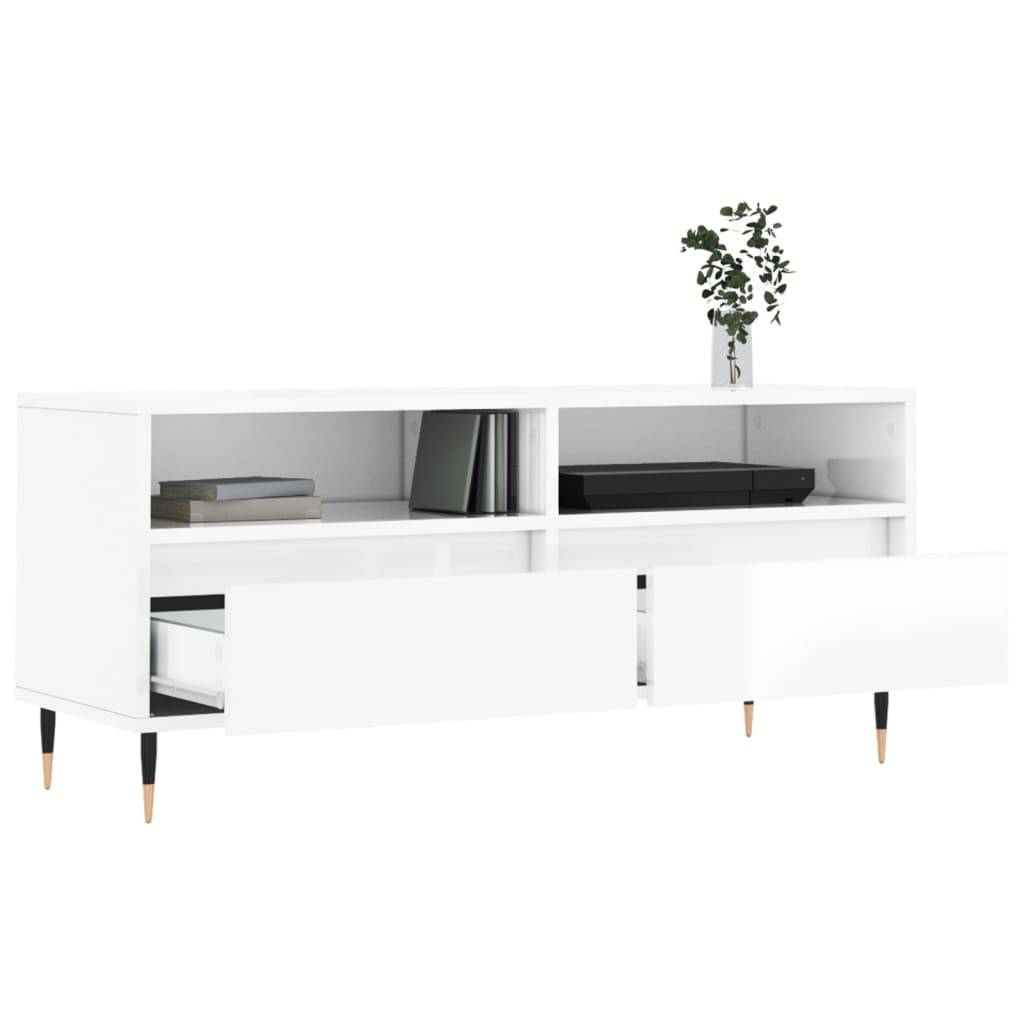 Mobile Porta TV Bianco Lucido 100x34,5x44,5cm Legno Multistrato - homemem39