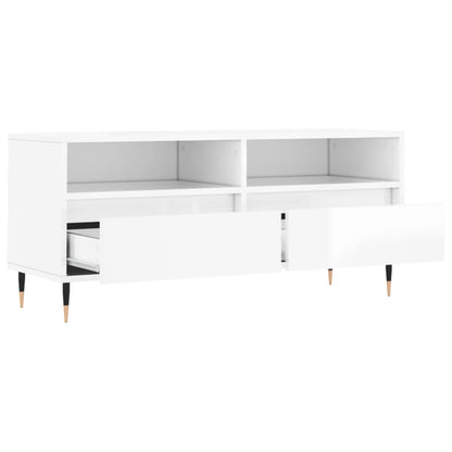 Mobile Porta TV Bianco Lucido 100x34,5x44,5cm Legno Multistrato - homemem39