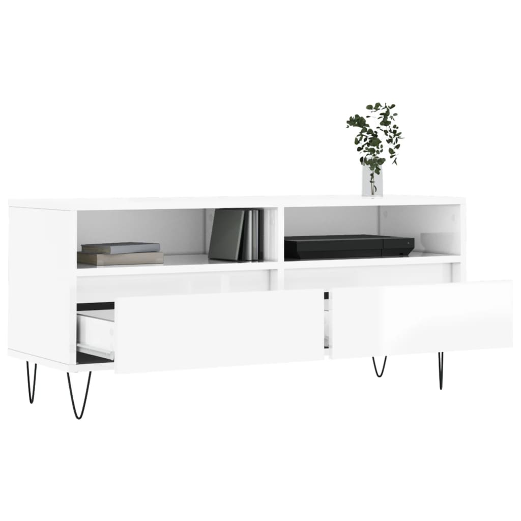 Mobile Porta TV Bianco Lucido 100x34,5x44,5cm Legno Multistrato - homemem39